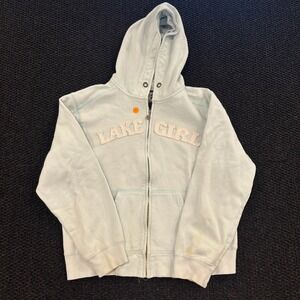 Lake Girl Logo Hoodie‎ Full Zip Up Light Blue Sweater Women's Size Medium
